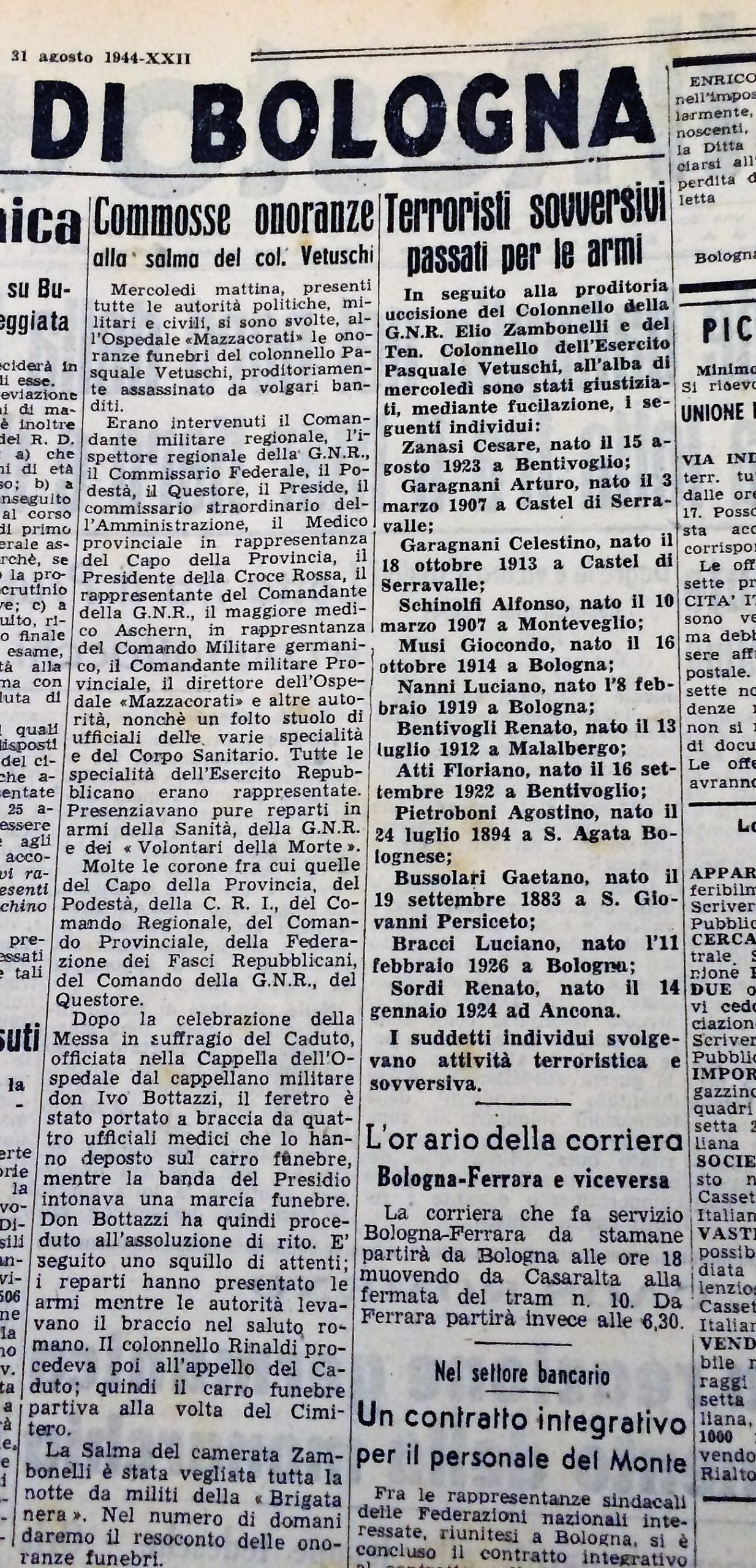Il "Carlino" del 30 agosto 1944.
