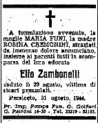 Necrologio di Elio Zambonelli, pubblicato sul Carlino. 