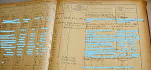 Altro esempio di registrazione sul registro delle morti del 1945. Archivio Storico del Comune di Bologna