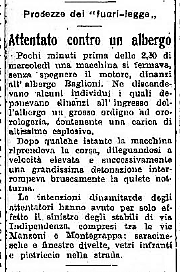L'articolo del "Carlino" del 19-10-'44 che dà notizia del secondo attentato al Baglioni.
